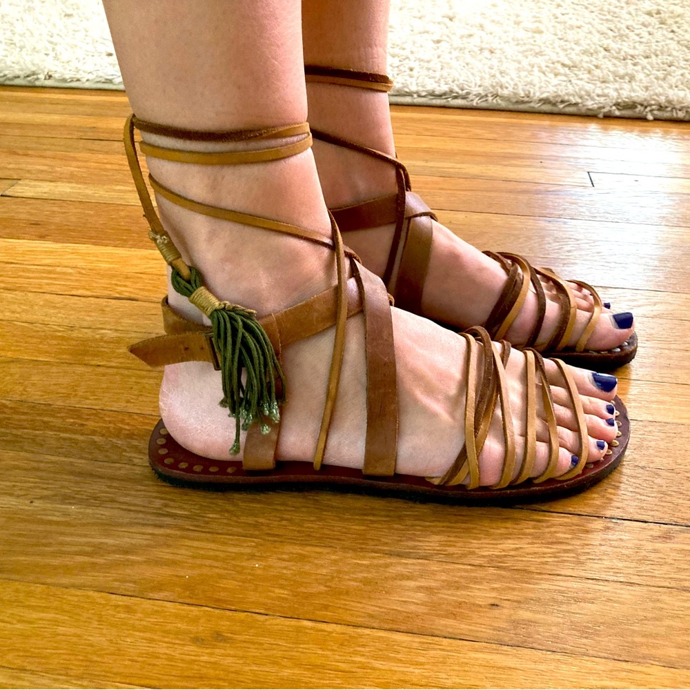 Free People Leather Tie Up Sandals